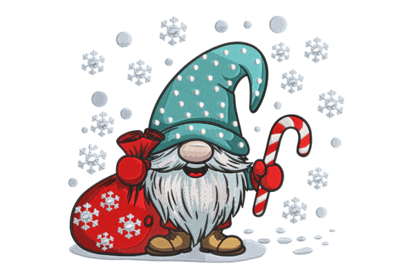 Christmas Gnome and Candy Cane Embroidery for Boutique Apparel