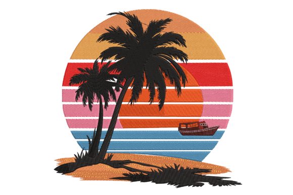 Tropical Sunset Palms Boat: A Designer's Review for Branded Merchandise